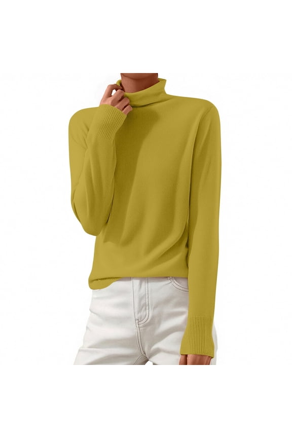 Winter Clothing For Women Turtleneck Long Sleeve Knitted Pullover Wool Blend Warm Cozy Fall Winter Top Gold S-3Xl