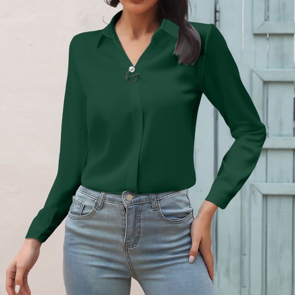 HLKJKLS Winter Clothing For Women V Neck Satin Imitation Business Shirt Long Sleeve Buttonless Casual Elegant Black S-Xxl