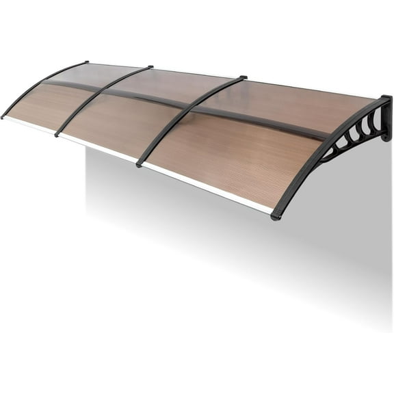 HLL 118"x38" Window Awning Canopy, Polycarbonate Front Door Patio Cover for UV, Rain, Snow & Sunlight Protection, Stylish Brown Panel with Black Bracket