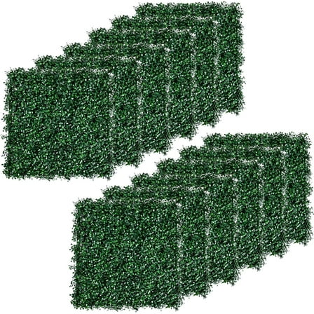 HLL 12PCS 20"x20" Artificial Boxwood Panels Topiary Hedge Plant UV Protected Faux Grass Wall Greenery Mats for Outdoor Garden Fence Backyard and Indoor Home Wedding Decoration, Dark Green