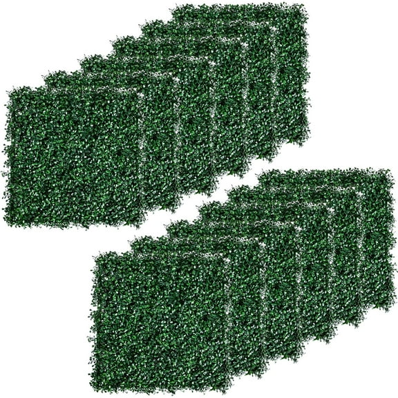 HLL 12PCS 20"x20" Artificial Boxwood Panels Topiary Hedge Plant UV Protected Faux Grass Wall Greenery Mats for Outdoor Garden Fence Backyard and Indoor Home Wedding Decoration, Dark Green
