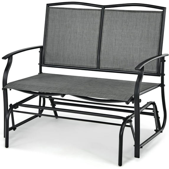 HLL 2-Person Patio Glider Bench, Outdoor Rocker Glider Loveseat Chair W/Heavy-Duty Steel Frame, Breathable Seat Fabric, Rocking Lounge Chair for Poolside, Garden, Backyard (Grey)
