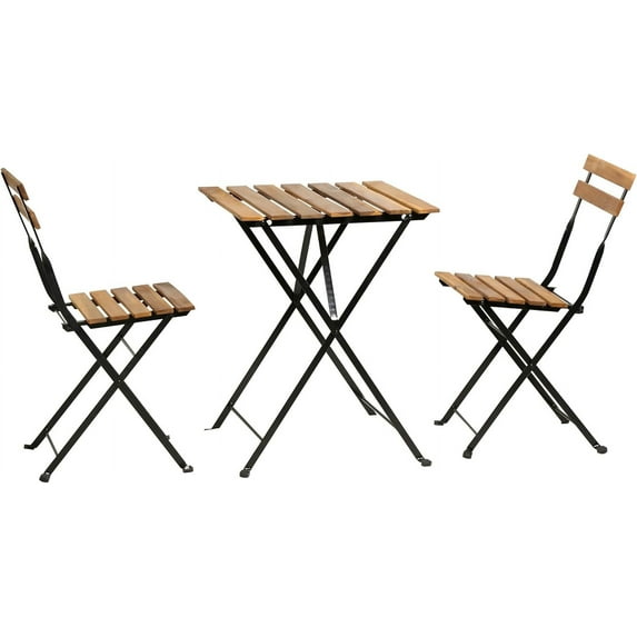 HLL 3 Pieces Bistro Set Outdoor Furniture Sets 2 Folding Chairs and Table Steel Frames and Weather-Resistant Wood Portable Design for Bistro & Balcony (Natural)