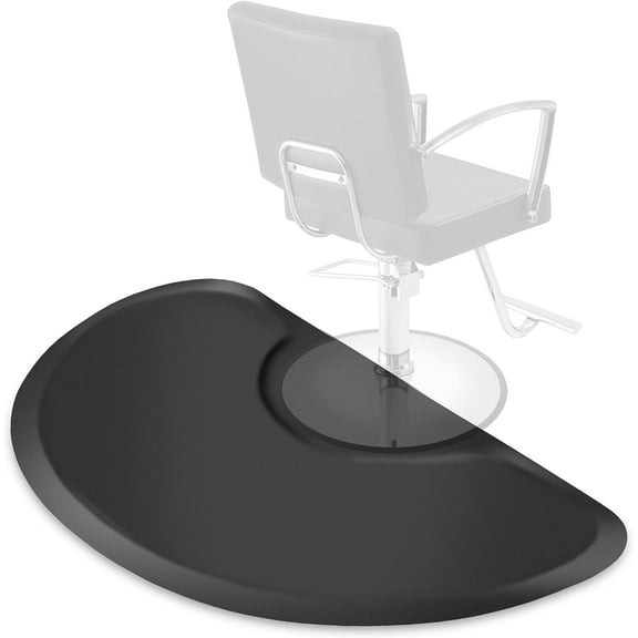 HLL 3 ft. x 4 ft. Salon & Barber Shop Chair Anti-Fatigue Mat - Black Semi Circle - 1 in. Thick
