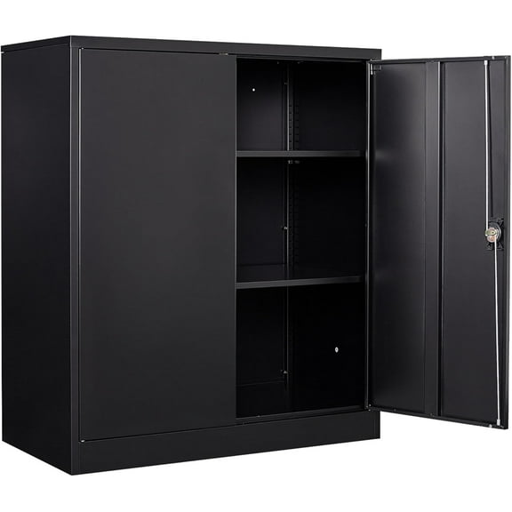 HLL 36 inch Metal Storage Cabinet with Doors and Shelves,Small Black Locking Garage Cabinet,Lockable Short Steel Cabinets for Home,Office,Shop,Garage