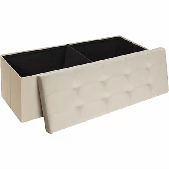 HLL 43 Inches Folding Storage Ottoman Bench, Ottoman Foot Rest, End of Bed Bench, Storage Chest, Load 660 lb, for Living Room, Bedroom, Entryway, Cream
