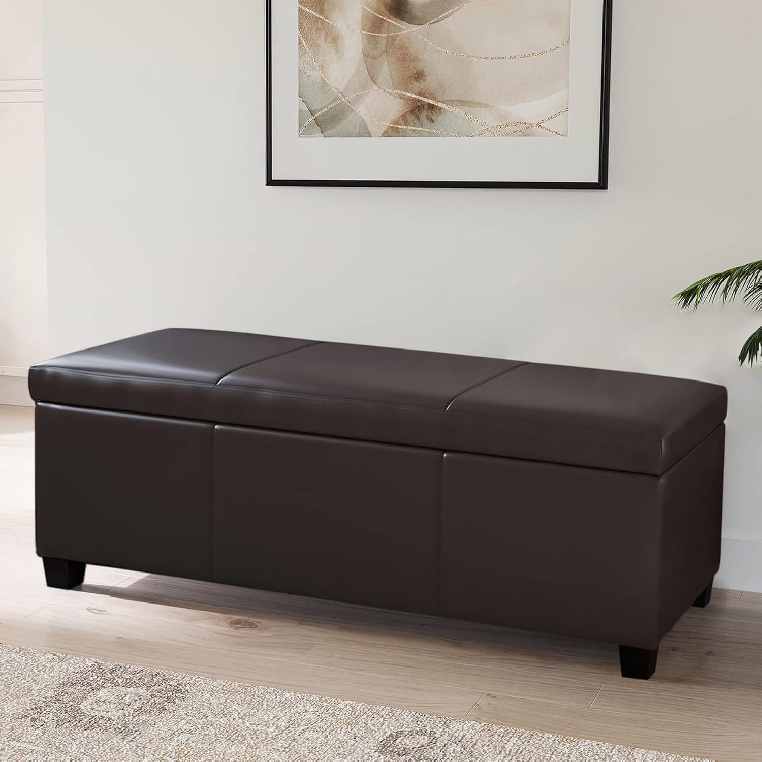HLL 47 Inch Storage Ottoman, Faux Leather Storage Bench Bedroom Bench ...