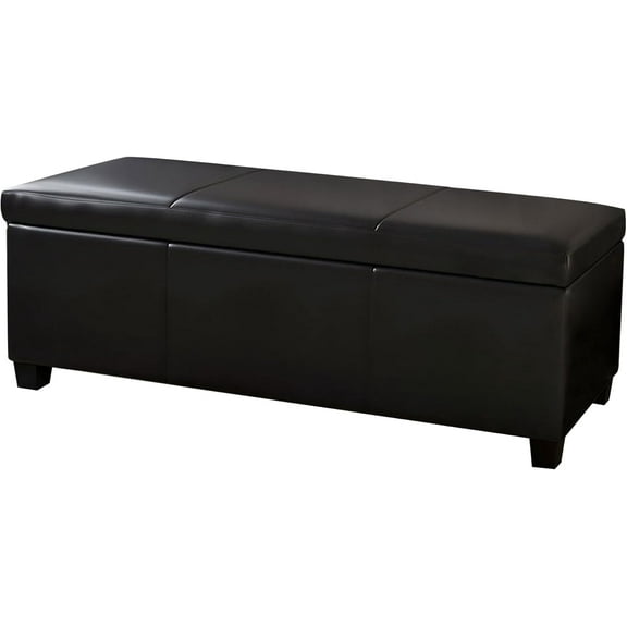 HLL 47 Inch Storage Ottoman, Faux Leather Storage Bench Bedroom Bench with Safety Close Hinge, Ottoman with Storage for Living Room, Entryway, Hallway, Foot Rest, Support 300lbs Black/ Faux Leather