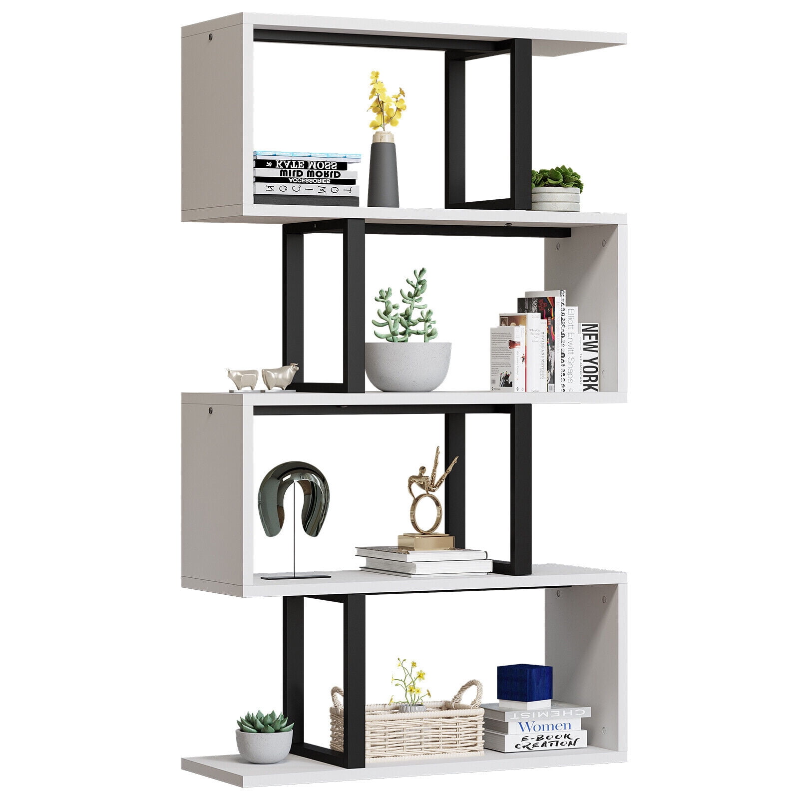Curated visual reference: Gallery Detail: Hll 5 6 Tier Wood Geometric Bookcase S Shaped Bookshelf