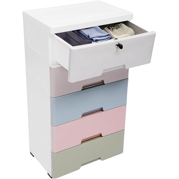 HLL 5 Layer Plastic Drawer Dressers, Storage Dresser Cabinet Storage Tower for Bedroom, Closet, Office (Macaron Color)