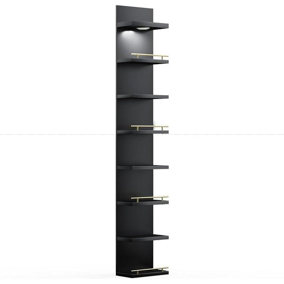 HLL 8 Tier Wall Shelf Unit, Black Lack Shelf, Vanity Floating Shelves with LED Light, Display Floating Shelves for Bedroom, Livingroom, Office （Black）