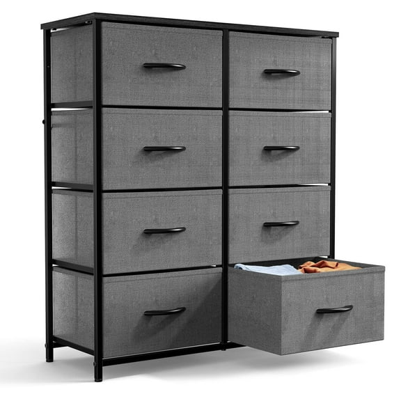 HLL 8 drawers, dressing table, bedroom, chest storage cabinet, storage tower with fabric box, 31.5 "L x 11.8" W x 35.8 "H (Gray)