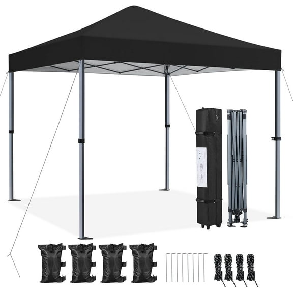 HLL 8x8 Pop Up Canopy Easy Set-up Tent, Portable Outdoor Canopy Instant Tent, Commercial Gazebo with Wheeled Carry Bag & 4 Sandbags for Home, Party & Outdoor Activities, Black