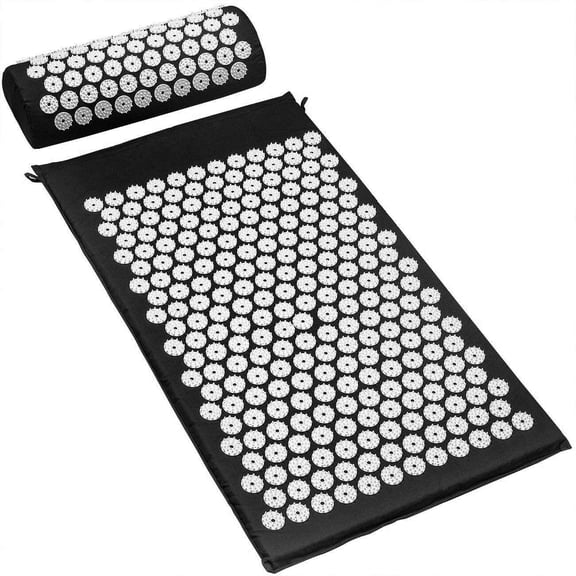 HLL Back and Neck Pain Relief Acupressure Mat and Pillow Set, Chronic Back Pain Treatment - Relieves Your Stress of Lower Upper Back and Sciatic Pain（Black）