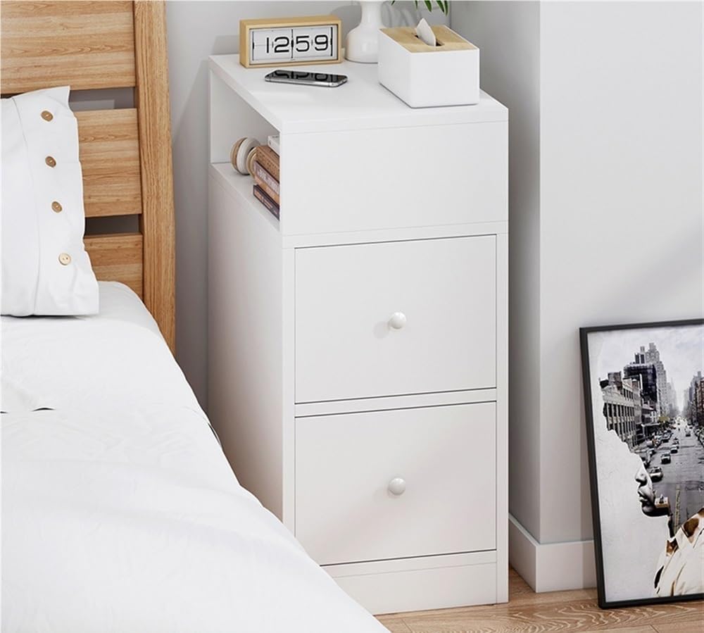 HLL Bedside Table, Narrow Bedside Table with 2 Drawers Open Compartment ...