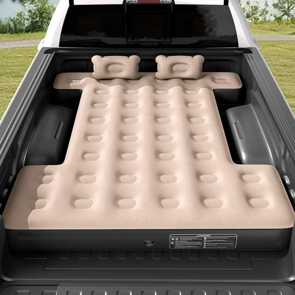 HLL Inflatable Truck Bed Air Mattress for 5.5-5.8 ft Short Beds, Portable Car Camping Mattress with Pump, Pillows & Carry Bag for Travel, Outdoor & Road Trips, Black & Brown