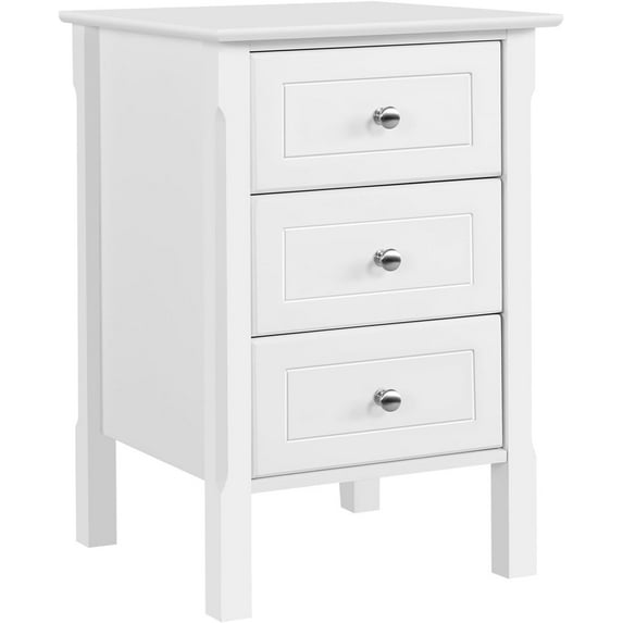 HLL Nightstand with 3 Drawers, Wooden 3-Drawer Bedside Table with Solid Wood Legs, Bedside Cupboard Storage Organizer for Bedroom Home Office Small Space, Easy Assembly, White