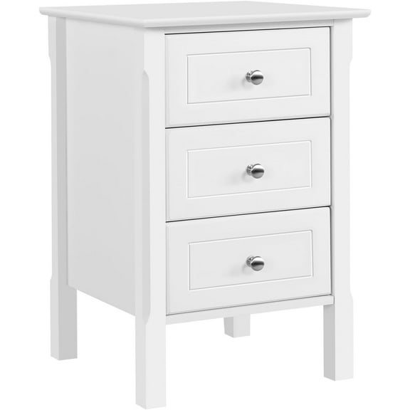 HLL Nightstand with 3 Drawers, Wooden 3-Drawer Bedside Table with Solid Wood Legs, Bedside Cupboard Storage Organizer for Bedroom Home Office Small Space, Easy Assembly, White