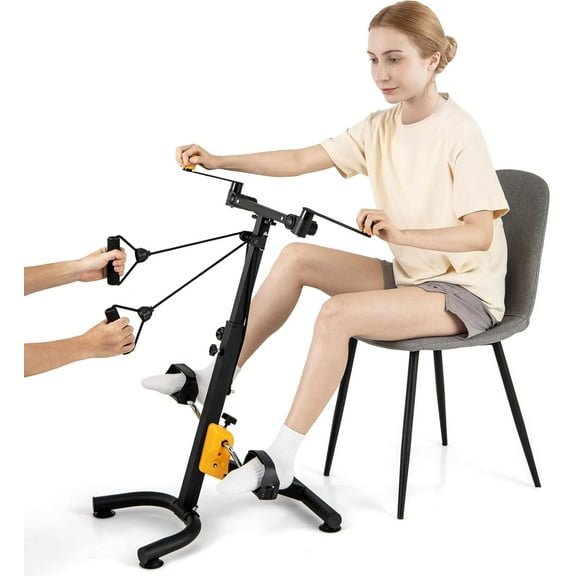 HLL Pedal Exerciser for Seniors, Hand Arm Leg and Knee Folding Pedal Exercise Bike with Adjustable Handgrip, Resistance and Height, Home Indoor Fitness Equipment for Rehabilitation