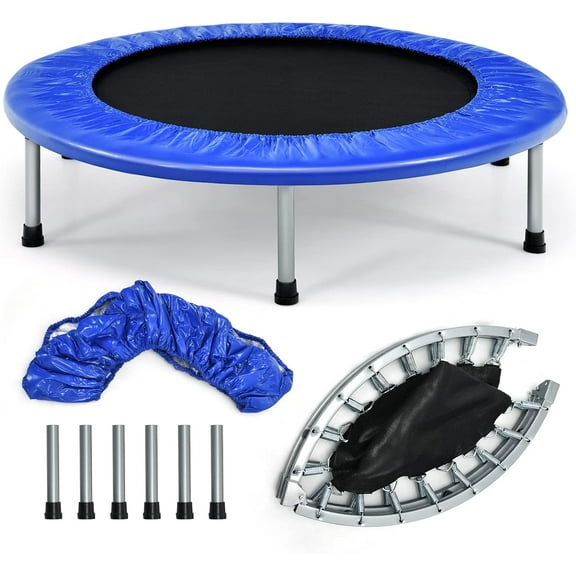 HLL Rebounder Trampoline for Adults, Mini Exercise Trampoline with Safety Pad, Foldable Rebounding Fitness Trampoline for Indoor/Outdoor, Small Workout Trampoline for Adults (Blue, 36")