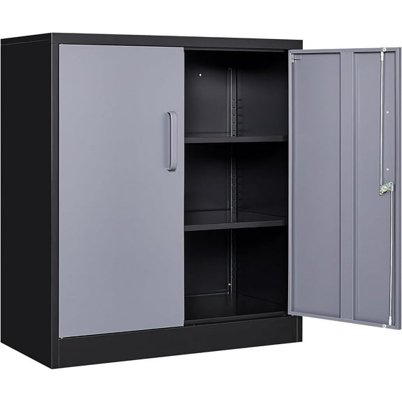 HLL Storage Cabinet with Doors and Shelves,36 inch Metal Storage Cabinet with Locking Doors,Small Metal Cabinets with Lock,Gray Garage Cupboard for Home Office,Garage,Shop