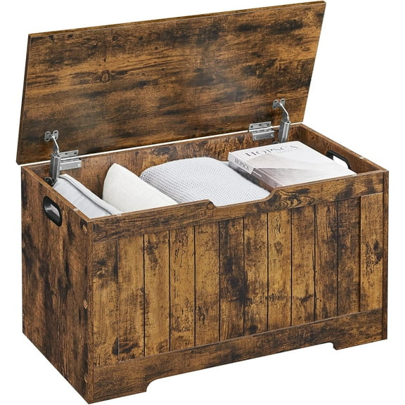 HLL Storage Chest, 29.9 Inches Width Storage Bench, Entryway Bench with 2 Safety Hinges, Shoe Bench, Farmhouse Style, for Entryway, Bedroom, Living Room, Rustic Brown ULHS011T01