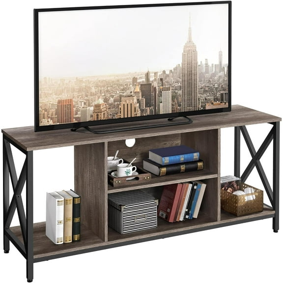 HLL TV Stand for 65 Inch TV, Media Entertainment Center with Storage Shelves for Living Room, TV Console Table for Living Room, Taupe Wood