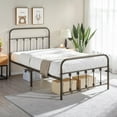 thumbnail image 1 of HLL Twin Size Victorian Style Metal Bed Frame with Headboard/Mattress Foundation/No Box Spring Needed/Under Bed Storage/Strong Slat Support Bronze, 1 of 18