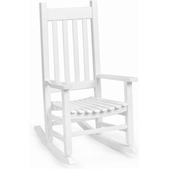 HLL Wood Children's Rocking Chair, Perfect for Indoor or Outdoor All-Weather Wooden Porch Rocker for Garden, Yard, and Balcony, Patio Rocking Chair Suitable for Kids Ages 6-10(White)