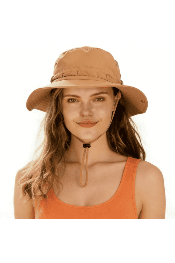 Womens Packable Sun Hat with Strap,Waterproof Wide Brim Bucket Hat for Fishing