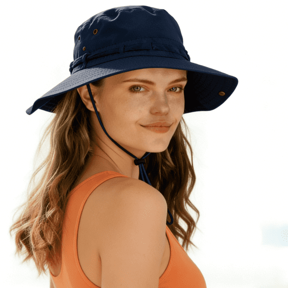 HLLMAN Womens Packable Sun Hat with Strap,Wide Brim Bucket Hat for Fishing,Beach,Gardening
