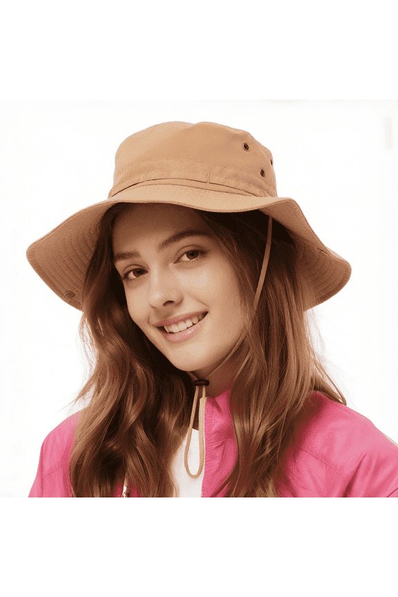 Womens Packable Sun Hat with Strap,Waterproof Wide Brim Bucket Hat for Fishing