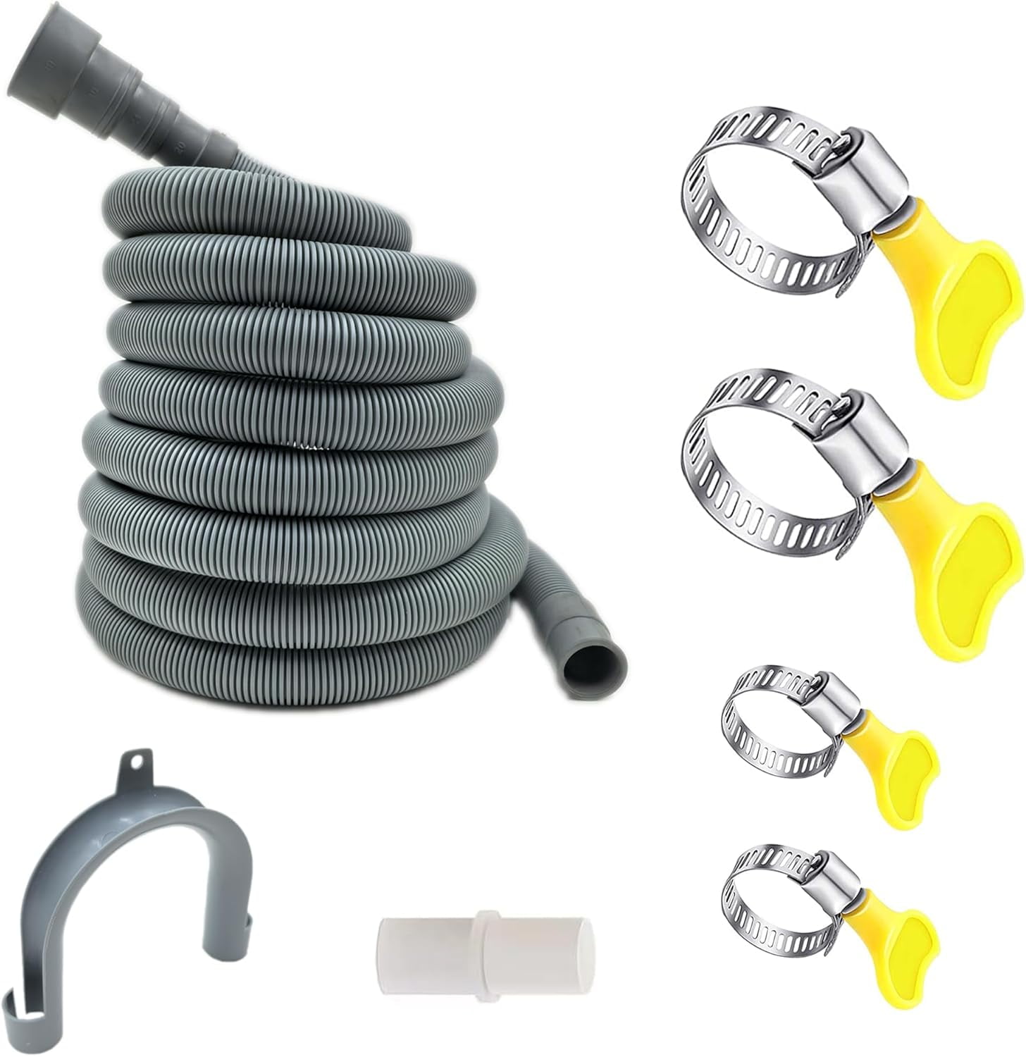HLMOptimo 23 Feet Universal Washing Machine Drain Hose Flexible Dishwasher Drain Hose Extension Kits Corrugated Washer Hose w/ 1 Adapter 4 Clamps 1 U-Bend Holder