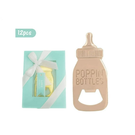 HLONK 12 Pack Gold Baby Bottle Shaped Bottle Opener Baby Shower Return Gifts Souvenirs Party Favors for Guests Baby Birthday Keepsake Wedding Party Decorations (Poppin Bottles)