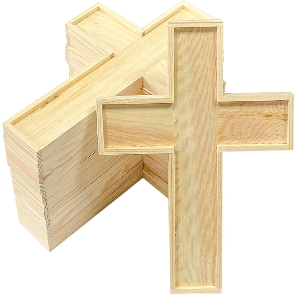 HLONK 12 Pack Unfinished Wood Crosses Natural Solid Wooden DIY jewelry Cross for Crafts (5 x 3.8 x 0.47Inches)