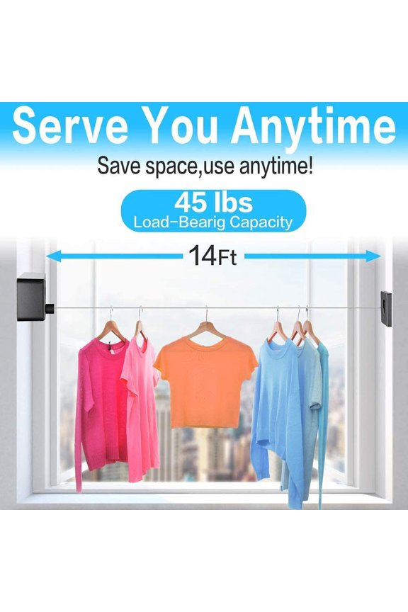 13.8 Ft Adjustable Retractable Stainless Steel Clothesline Rope Hotel Style Arc Clothes Dryer Line Black