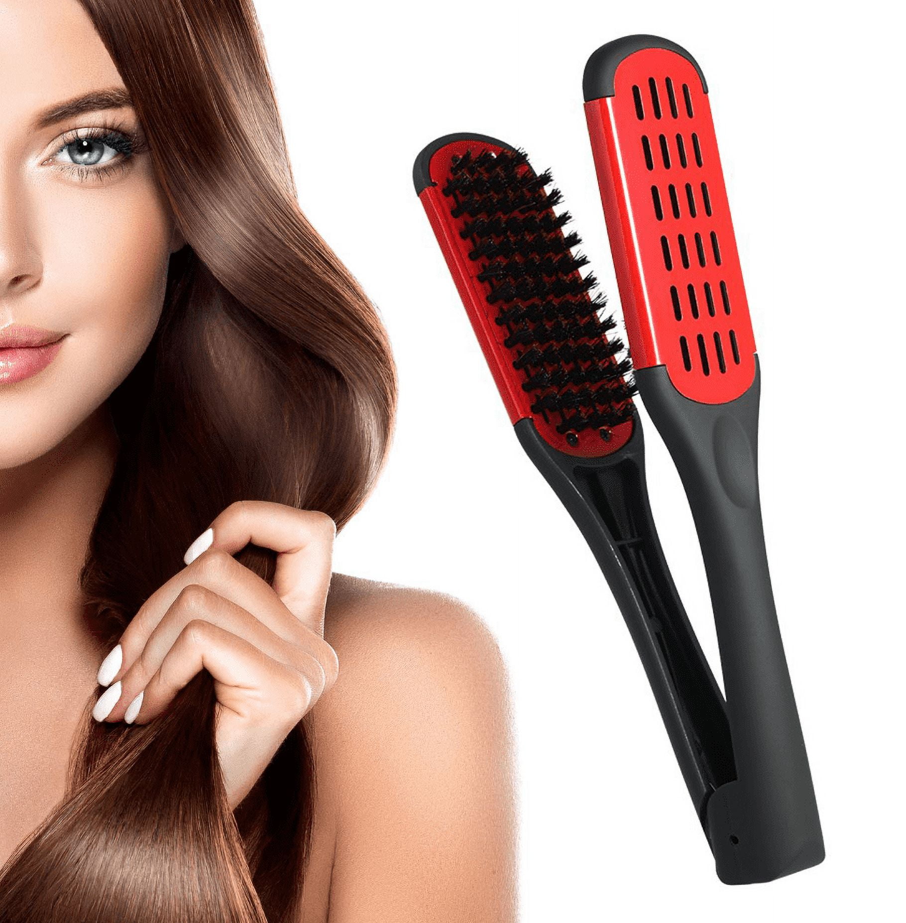 HLONK 2 in 1 Professional Hair Straightener, Dual Side Straightening Air Vented Flat for Wet, Dry, Fine, Thick Natural Hair, Red