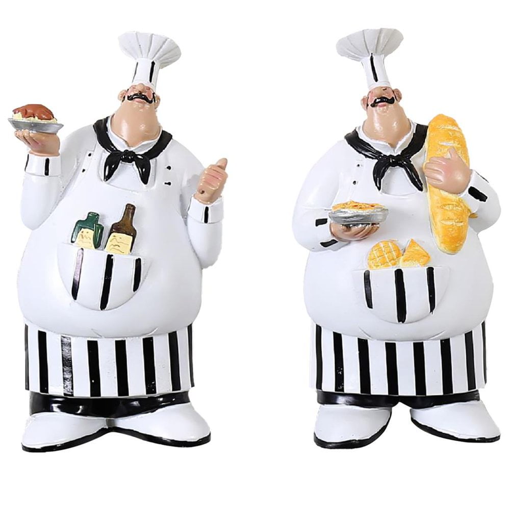 HLONK 2Pcs/Set Italian Chef Figurines Kitchen Decor Adorable Cooking