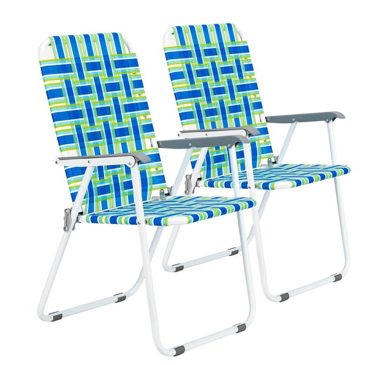 HLONK 2pcs Steel Tube PP Webbing Bearing 120kg Folding Beach Chair Blue Strip - image 1 of 5