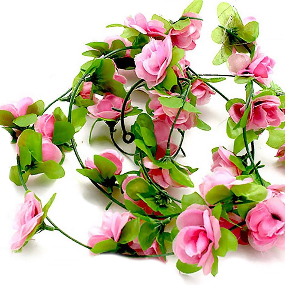 HLONK 2x 2.2m Artificial Rose Garland Silk Flower Vine Ivy Wedding