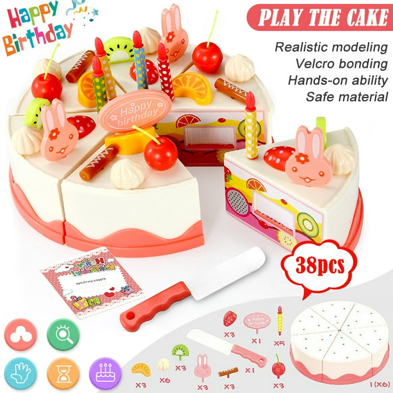 HLONK 38Pcs Pretend Play Food for kids, DIY Cutting Birthday Party Cake  Toys Set w/ Candles Fruit Dessert, Early Educational Kitchen Toy for  Children