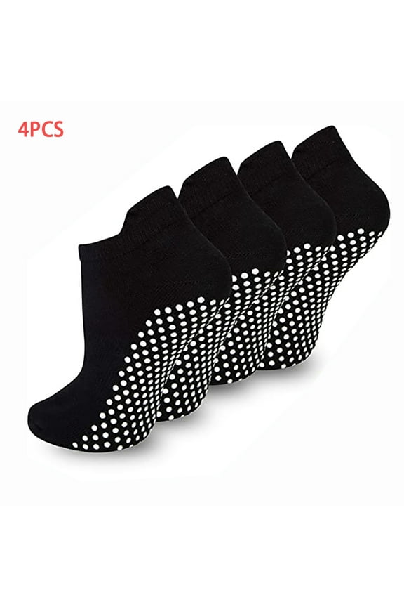 4 Pairs Non Slip Grip Socks Yoga Pilates Hospital Socks Sticky Grippers for Men Women