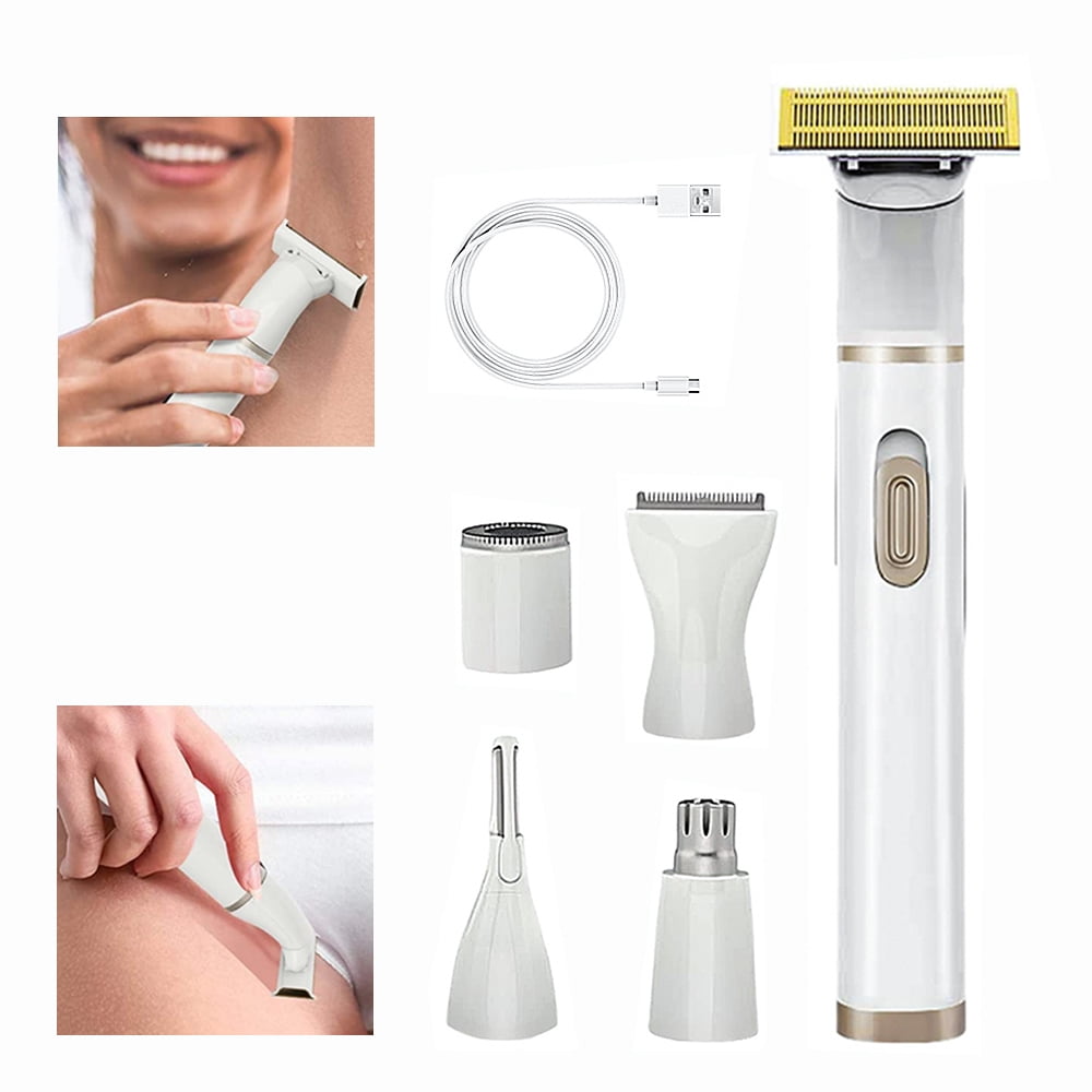 HLONK 5 in 1 Women Painless Hair Remover,Facial Hair Removal, Electric Cordless Shaver Set, Wet & Dry Lady Razor for Women for Bikini Line,Nose Hair,Eyebrow,Arm,Leg - USB Rechargeable