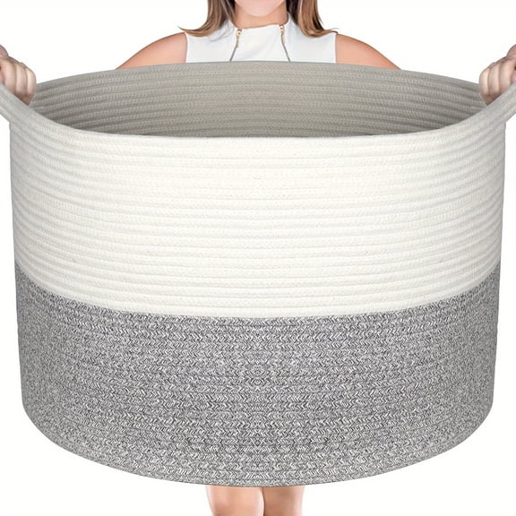 HLONK 55.88x35.56cm(22x14in) Blanket Basket Living Room Extra Large Cotton Rope Basket Toy Basket Large Storage Baskets for Organizing Woven Baby Laundry Basket with Handles Soft Nur