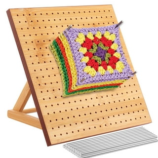 Crochet Blocking Board with 20 Steel Rod Bamboo Wooden Blocking Board with Base 5 Large Hole Needles Reusable Granny Square Blocking Board for