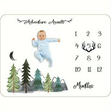HLONK Adorable Baby Monthly Milestone Blanket - Includes Felt Frame & Woodland Nursery Decor - Perfect for Baby Boy Shower! Christmas Halloween Gift
