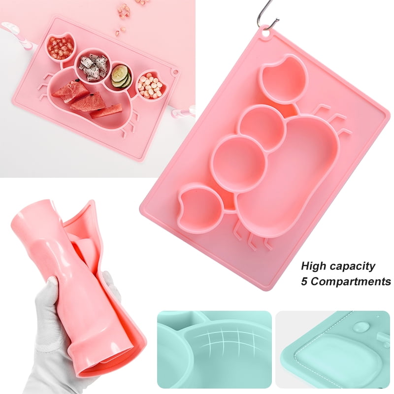 HLONK Baby Suction Silicone Plate, Portable Silicone Divided Placemat