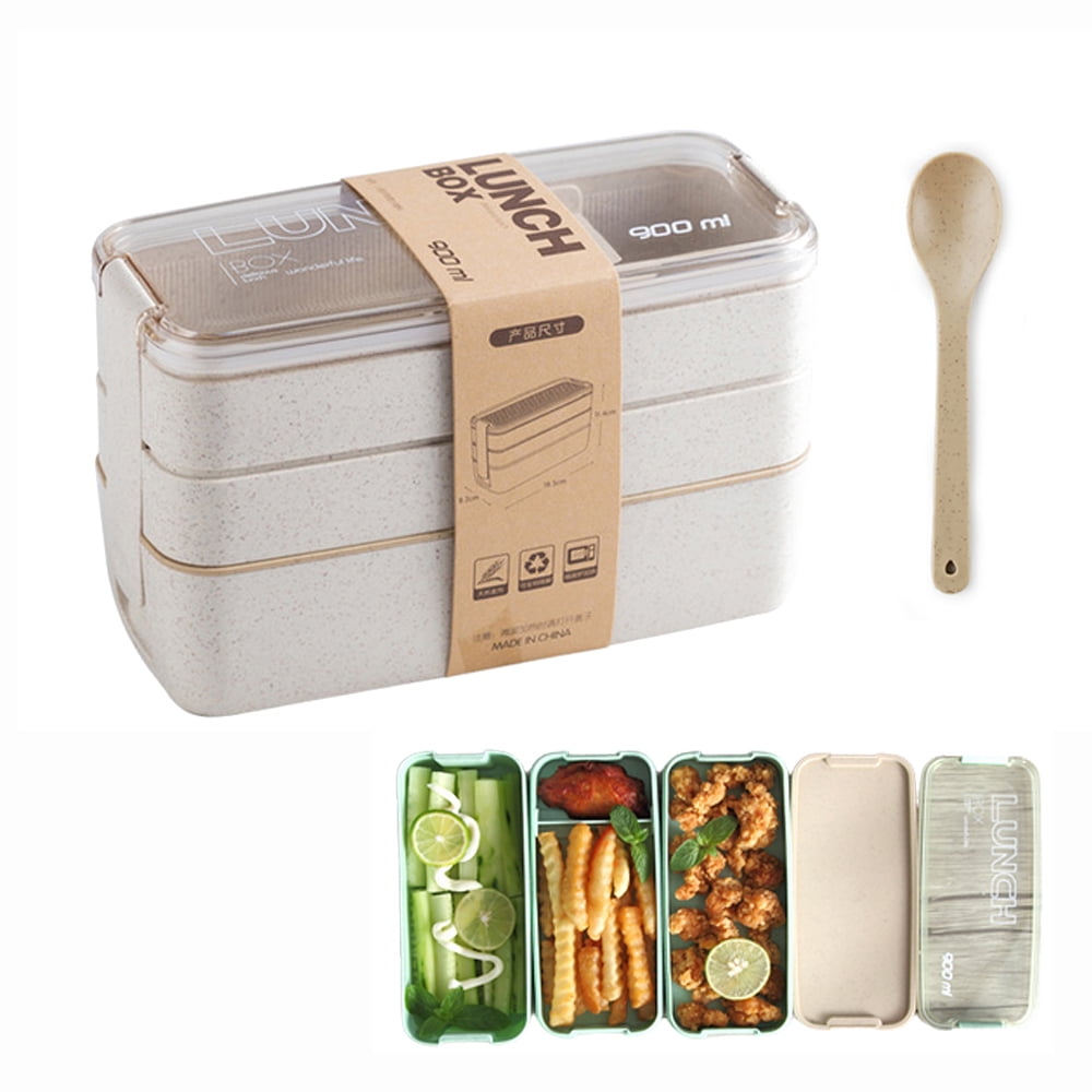 HLONK Bento Box Stackable Bento Box,Lunch Box Kit With Spoon & Fork, 3