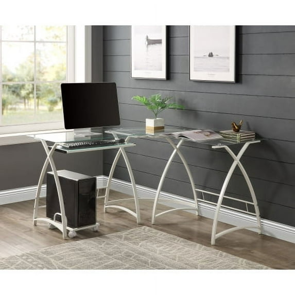 HLONK Dazenus Computer Desk in Clear Glass & White Finish