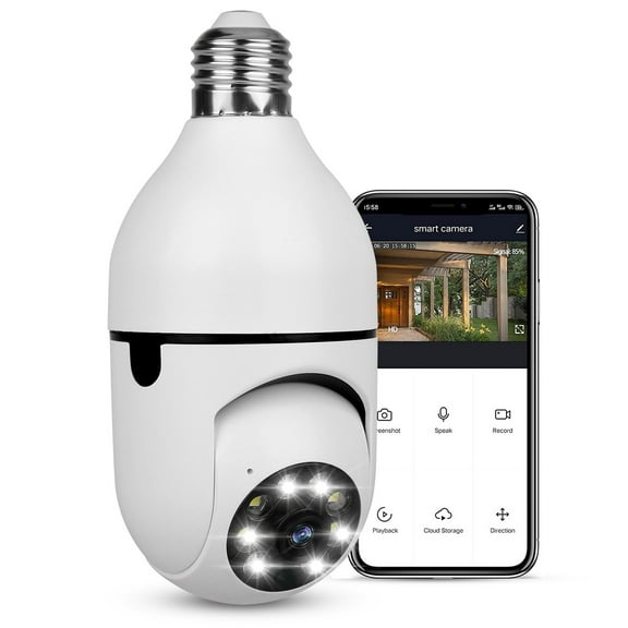HLONK E27 Bulb Camera, 1080P Security Camera System with 2.4GHz WiFi, 360 Degree Wireless Home Surveillance Cameras, Night Vision, Two Way Audio, Smart Motion Detection